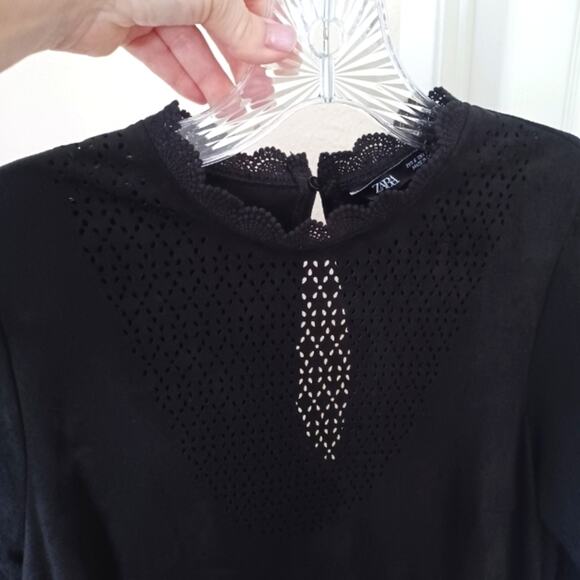 ⭐Zara Vegan Suede Mini Shift Dress Black Size S NWOT - Picture 4 of 11